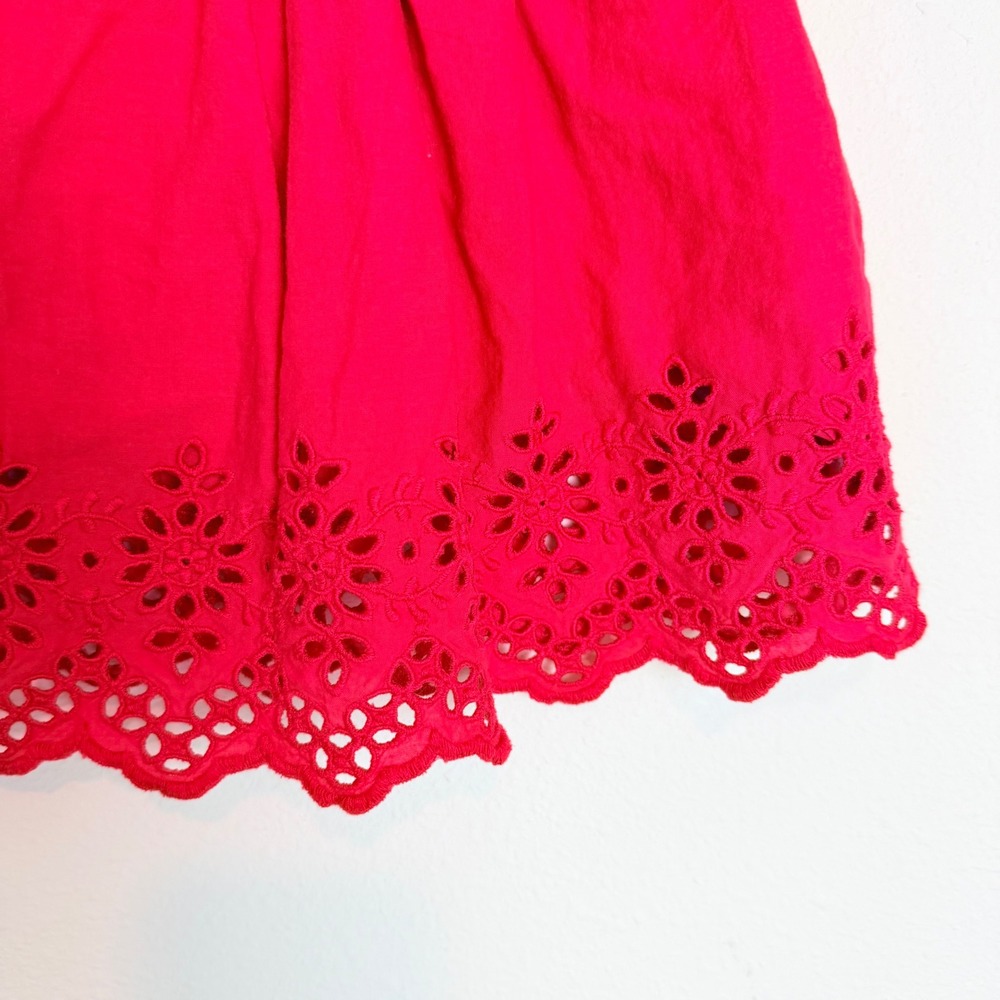 Baby Gap Girls Red Blue Chambray Eyelet Ruffle Dress 3-6 Months - Picture 4 of 8